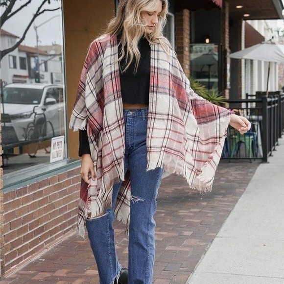 Punch of Plaid Cape Poncho Shaw one size - Picture 1 of 4